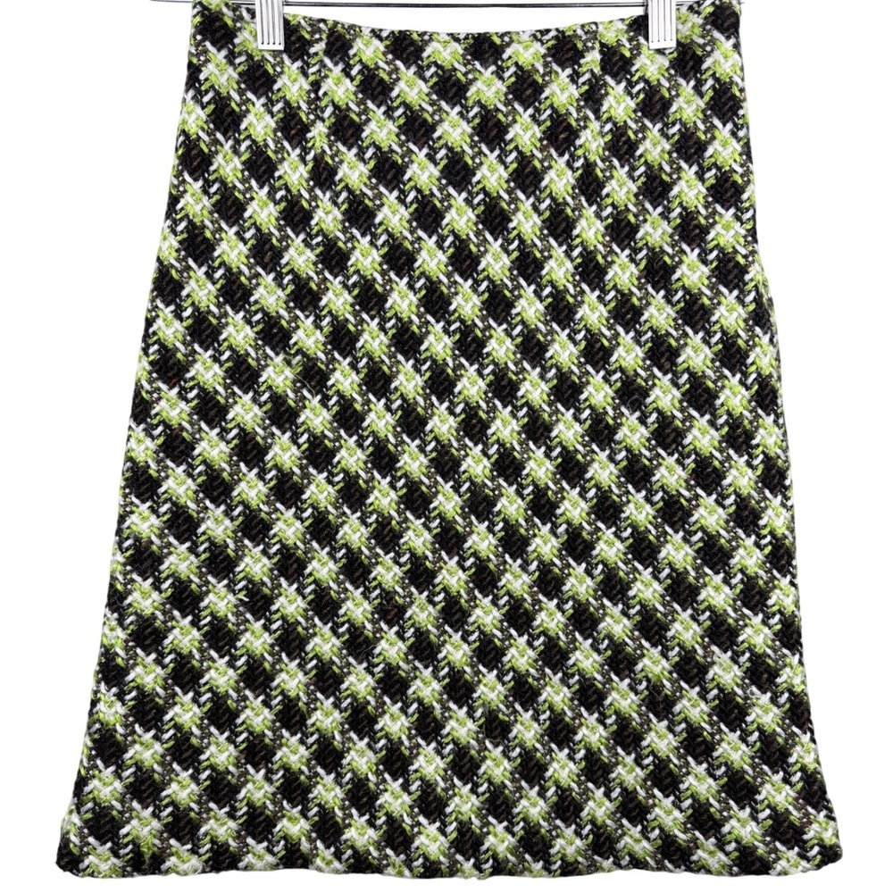 Tribal Vintage Wool Blend Tweed A-Line Skirt Green Brown Geometric Italy Sz 4